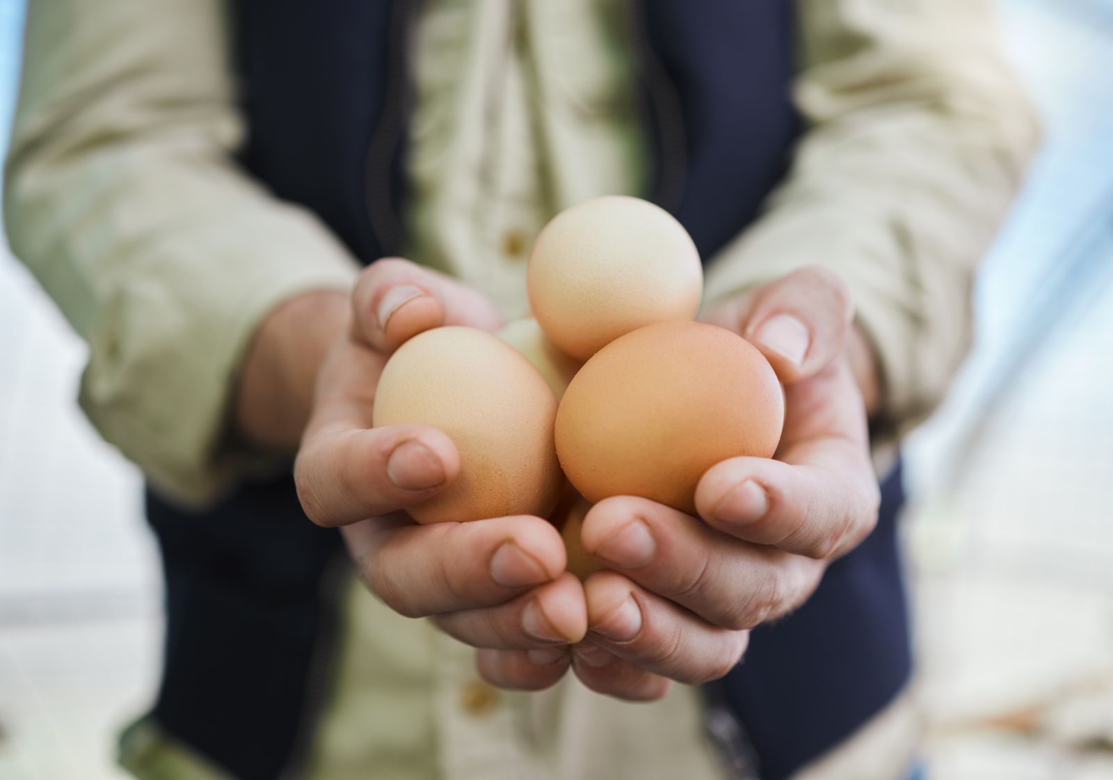 a man holding eggs in his hands.