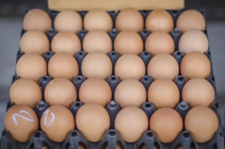 A tray of farm fresh eggs.